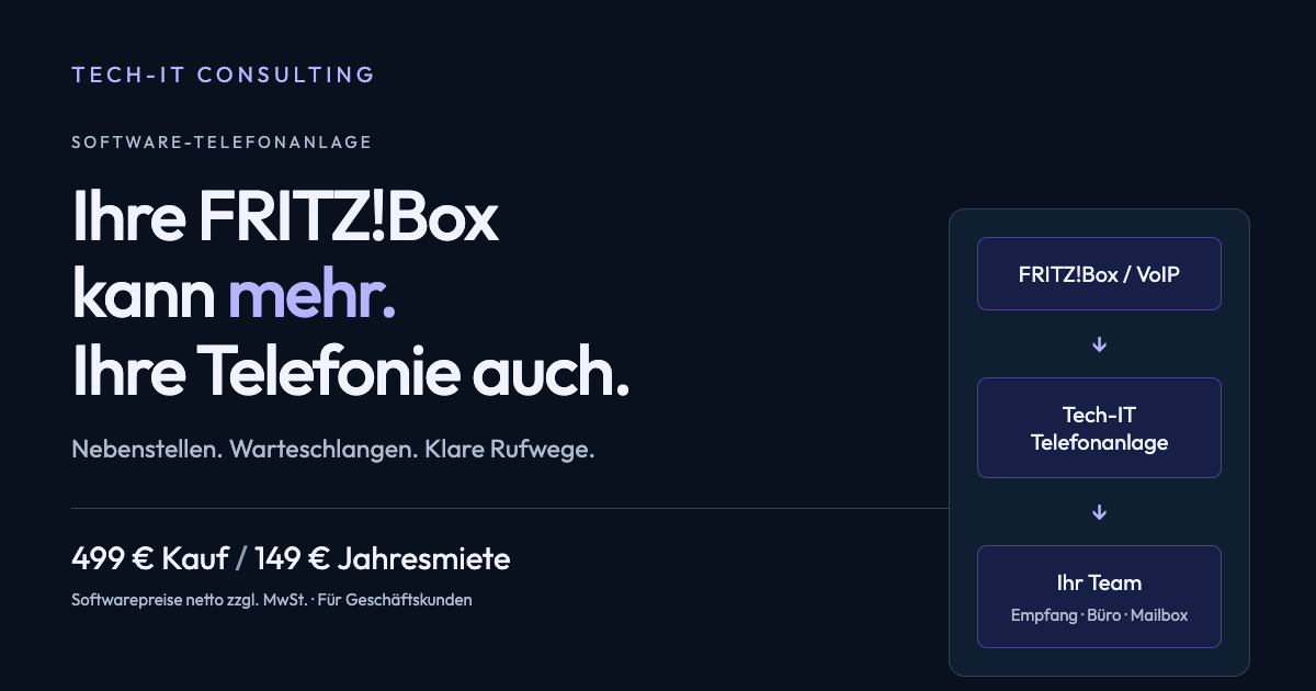 Tech-IT Telefonanlage für FRITZ!Box und VoIP: Kauf 499 Euro oder Jahresmiete 149 Euro netto
